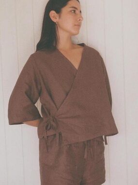 For maisey linen wrap top in cacao size small worn 2x